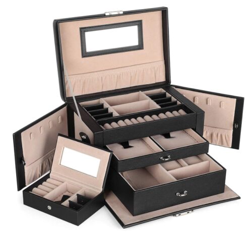 this is an image of a black jewelry box for girls.