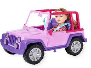 18 inch doll inside a purple car