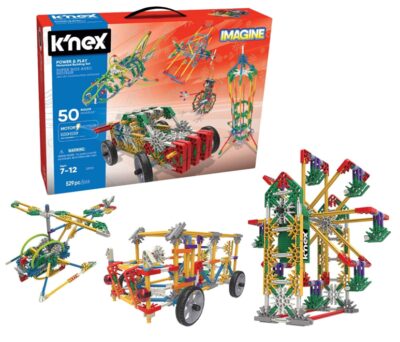 this is an image of a power and play motorized building set for kids ages 7 and up. 