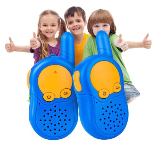 this is an image of a blue walkie talkie for kids age 3 to 6 years old. 