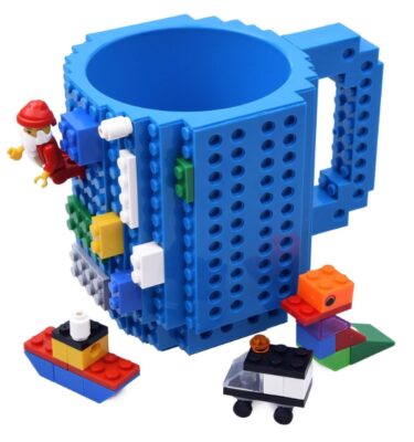 this is an image of a blue coffee cup building blocks for kids. 
