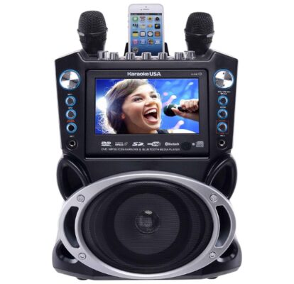 This is an image of black Portable Karaoke System with microphone