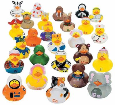 This is an image of a 26 piece alphabet rubber ducks by Kicko. 