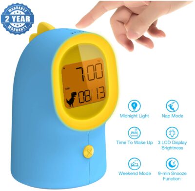 this is an image of an alarm clock, digital clock with night light designed for kids. 