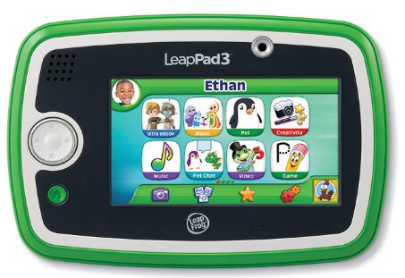 This is an image of kids learning tablet in green by LeapFrog