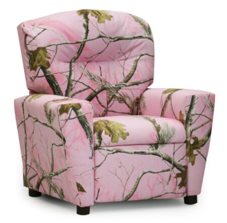 This is an image of a pink tree camouflage recliner for kids.