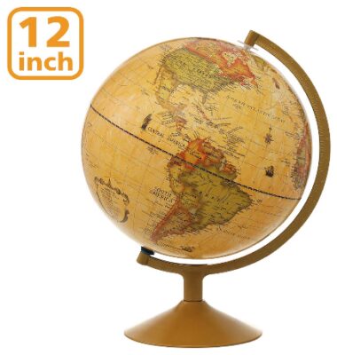 This is an image of kid's KingSo Antique Globe for Kids 12 Inch Bronze Desktop World Globe
