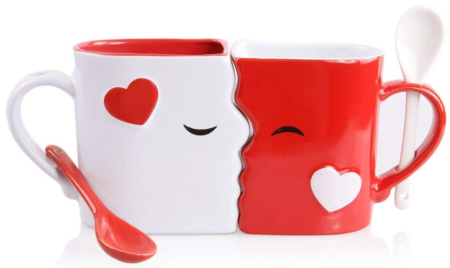 This is an image of girl's mugs large cups in white and red colors