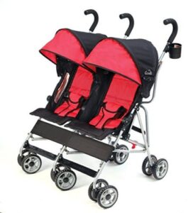 red and black tandem stroller 