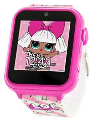 This is an image of a touch screen pink smartwatch for kids by LOL Surprise!!