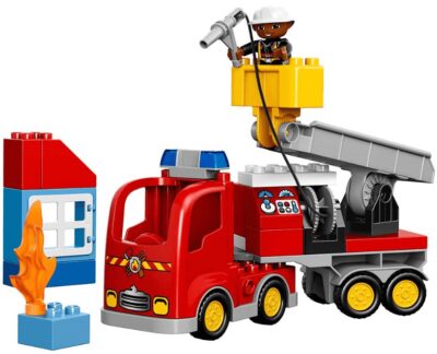 This is an image of boy's LEGO duplo fire truck in colorful colors