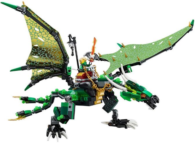 this is an image of a lego figure riding a lego dragon 