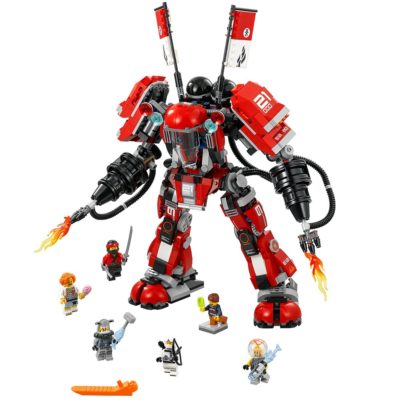 This is an image of a red Fire Mech robotic set by LEGO. 