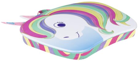 This is an image of kid's lap desk with unicorn graphic. Colorful colors