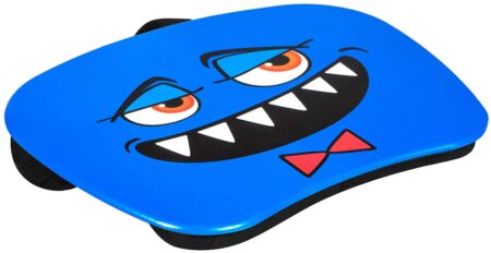 This is an image of kid's lap desk with face graphic. Blue color