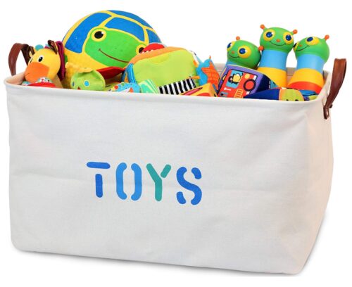 this is an image of a large canvas storage basket for kids. 