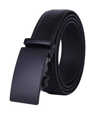 This is an image of a black leather buckle. 