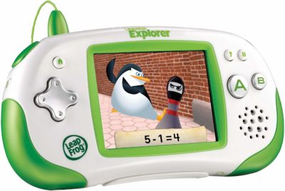 This is an image of a green leapster explorer toy for toddlers by LeapFrog. 