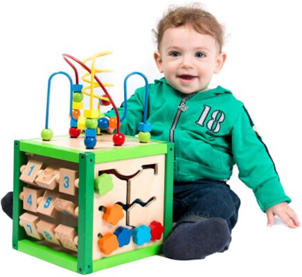This is an image of Bead maze cube activity center designed for kids