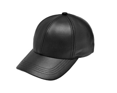 This is an image of a black leather cap for boys. 