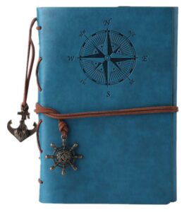 this is an image of a blue leather writing journal notebook for young girls.