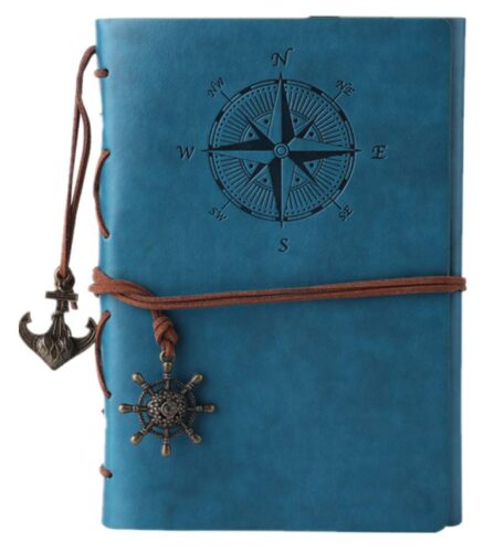 this is an image of a blue leather writing journal notebook for young girls. 