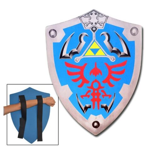 This is an image of a light blue foam shield with adjustable arm wraps.