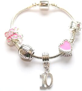 this is an image of a birthday silver plated bracelet for kids. 