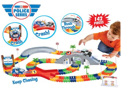 This is an image of kid's magic track with 142 pieces set in varycolors