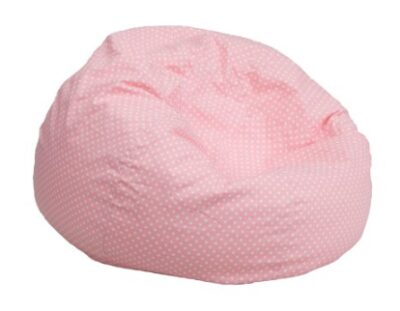 this is an image of a light pink dot kids bean bag chair for kids. 