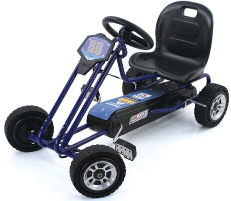 This is an image of hauck nascar lightning go kart designed for kids in blue color