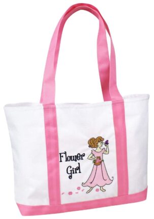 This is an image of girl's flower tote bag in white and pink colors