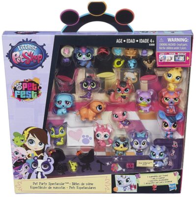this is an image of a 15 pet party toy playset for ages 4 and up.