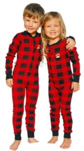 boy and girl in a red set of long johns