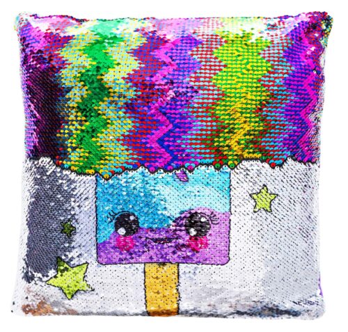 this is an image of a magical reversible sequin pillow for little girls. 