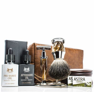 This is an image of a men's shaving set. 