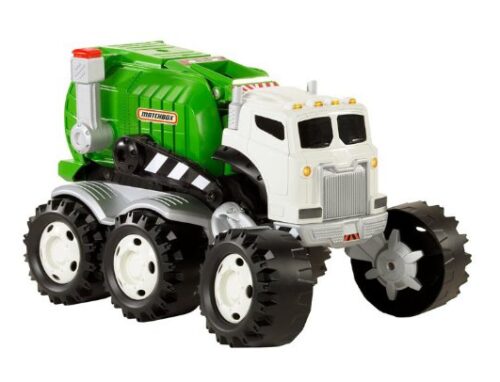 this is an image of a Mattel garbage toy truck for kids. 