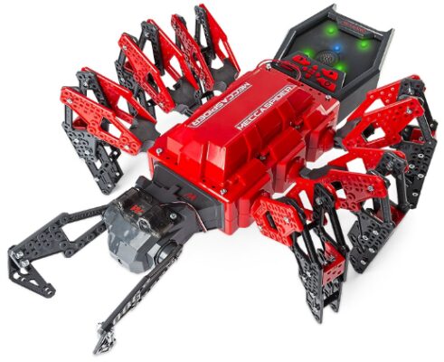 This is an image of spider robot kit for kids in red color by Meccano