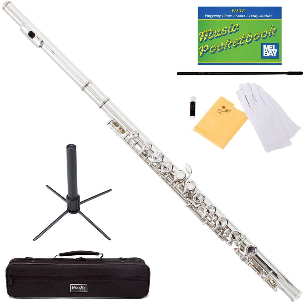 Mendini Nickel Silver Closed Hole C Flute with Stand