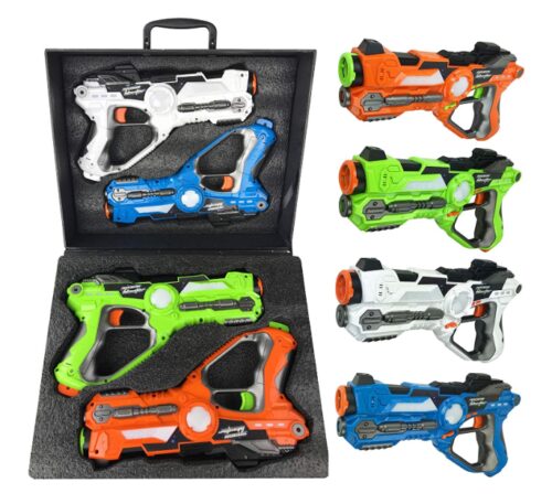 this is an image of a mega 4 pack infrared laser tag game set for kids. 