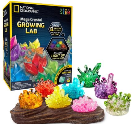This is an image of NATIONAL GEOGRAPHIC Mega Crystal Growing Lab – 8 Colors to Grow with Night Light Display Stand!