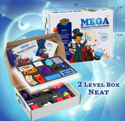 This is an image of Magic kit set have over hunderds tricks to performe for kids 