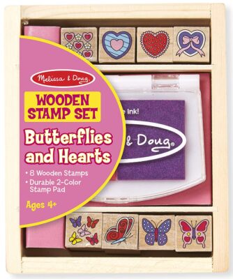 This is an image of girl's butterfly heart wood stamps set