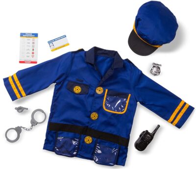This is an image of boy's Police office costum set by Melissa & Doug. Blue color
