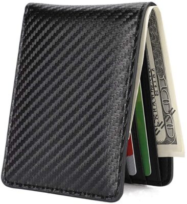 This is an image of teen's mens slim front pocket wallet ID in black color