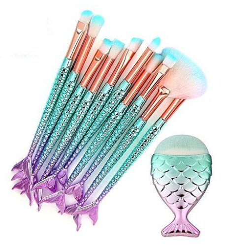 this is an image of a mermaid style eye brush set for girls. 