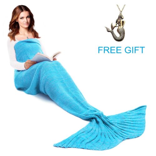 this is an image of a blue mermaid tail blanket for teens. 