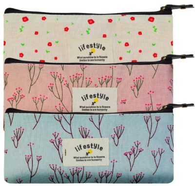 This is an image of girl's flower pencil pen case set of 3 