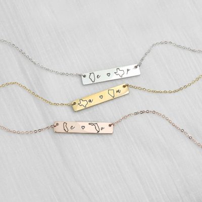 This is an image of a personalized LDR state necklace for best friends.