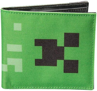 This is an image of minecraft creeper face wallet in black and green colors